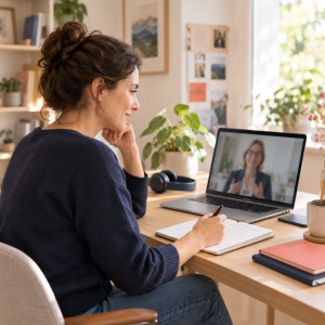 Bilan de compétences en ligne : entretien en visioconférence depuis un espace de travail à domicile