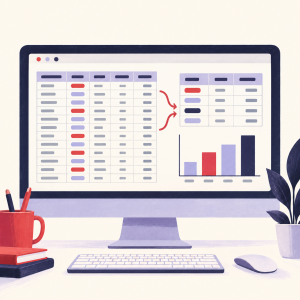Illustration d’un tableau de données transformé en tableau croisé dynamique et graphique.